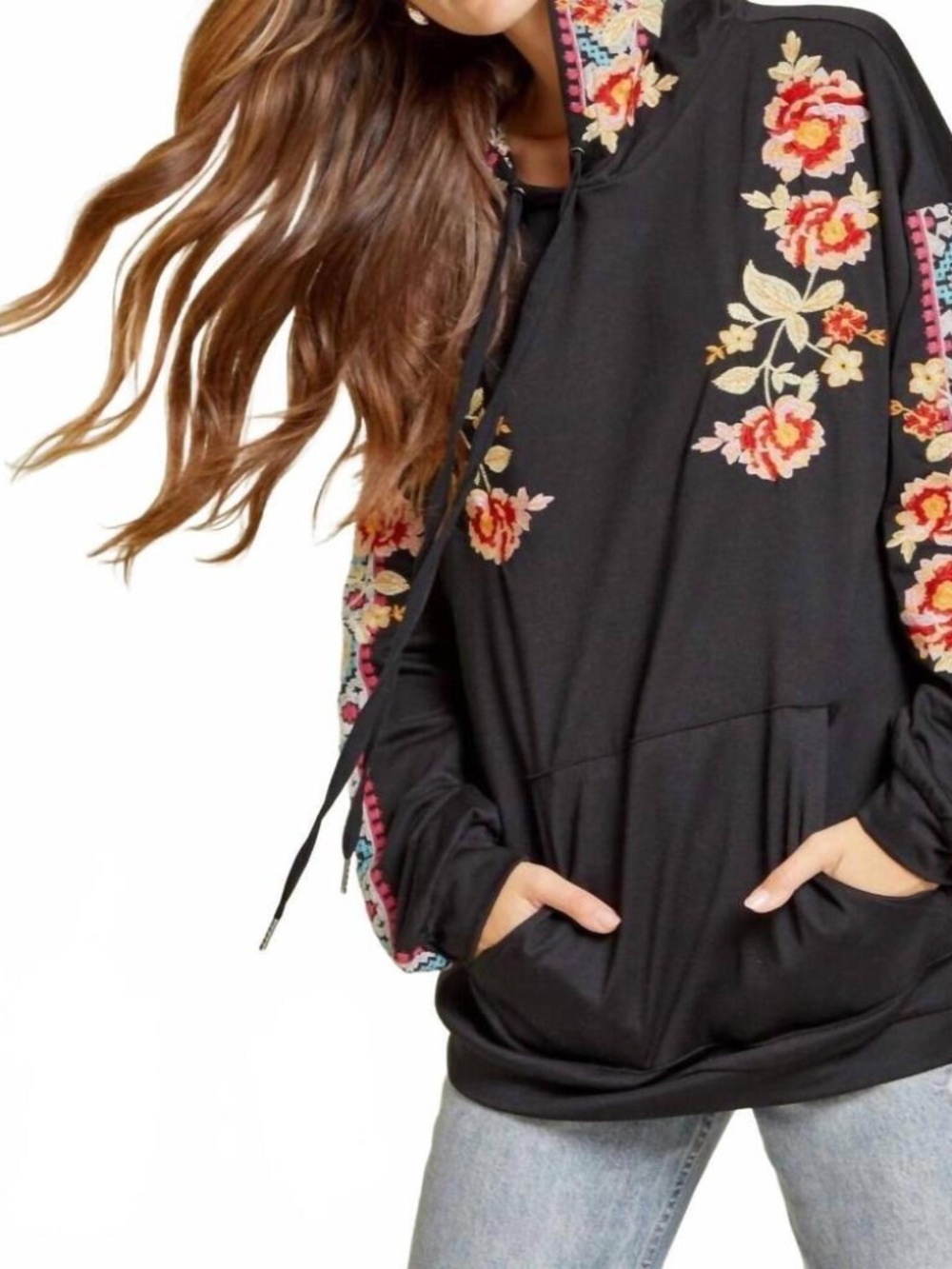 NEW SAVANNAH JANE dressed to thrill embroidered sweatshirt in black